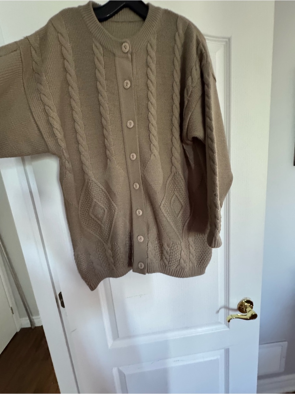 Taupe Cable Knit Button-Up Cardigan. Ptp 23 inches - Picture 5 of 8